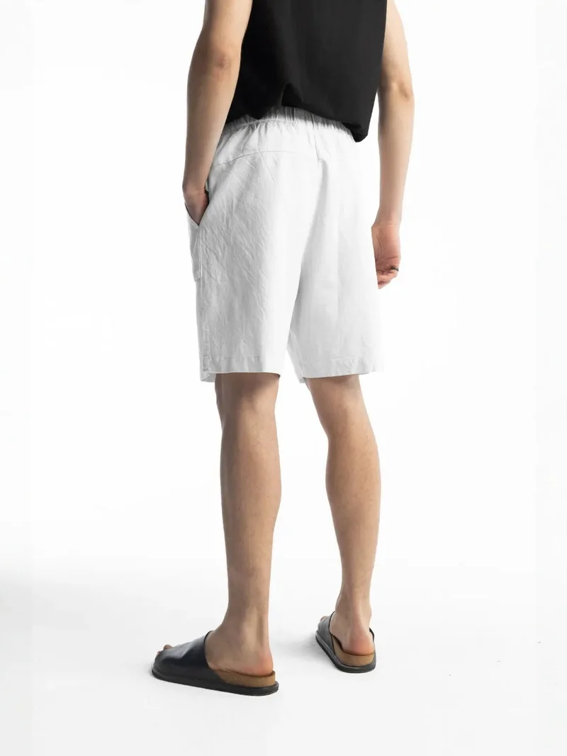 Giesto White GIESTO Regular Fit Linen Blend Drawstring Waist Shorts for Men | Best Price UAE